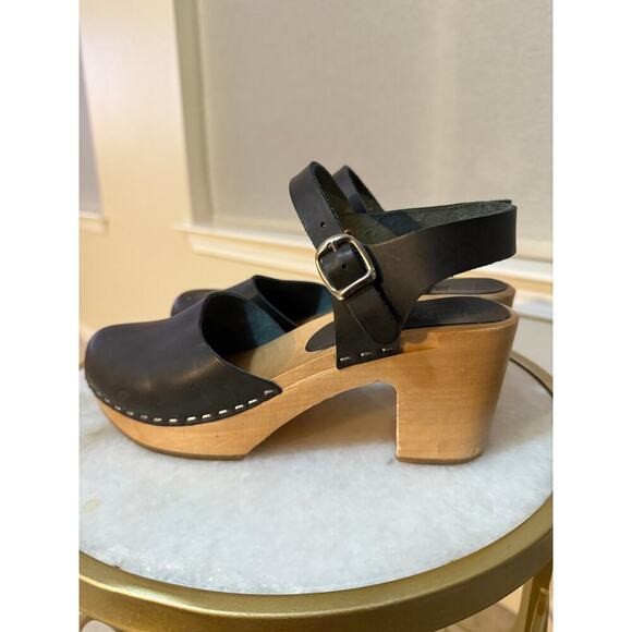 Bjork Swedish Comfort Black Leather Wooden Clog Sandals EU 37 / US 6.5–7 - Picture 1 of 8